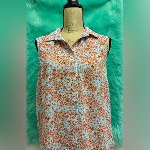 H&M flower sleeveless flowing shirt with buttons